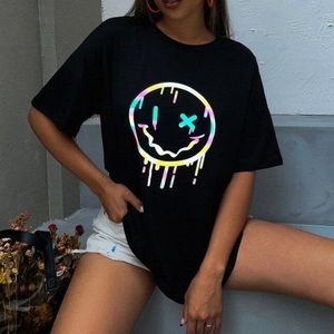 Reflective Cartoon Graphic Drop Shoulder Tee